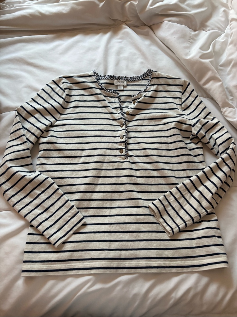 J. Crew Cream and Navy Striped Long Sleeve Henley Top